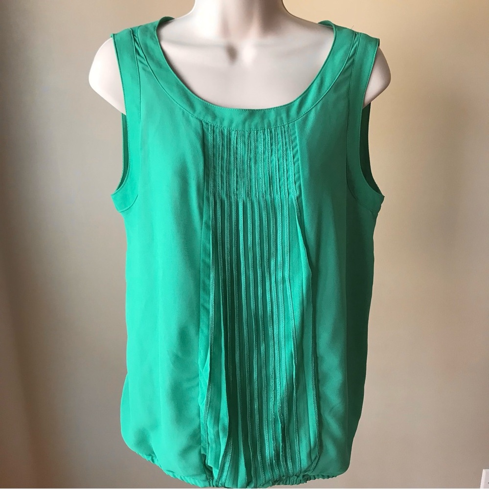 Ann Taylor Green Pleated Dressy Tank Top Size S